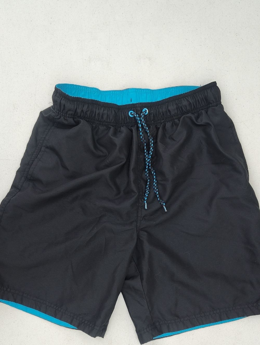 Faded Glory Black Swim Trunks with Turquoise Accent
